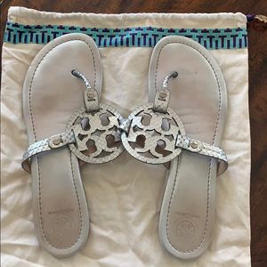 Tory Burch silver snake sandals. Size 9